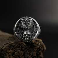 Sterling Silver Owl Skull Ring: Gothic Masonic Statement Jewelry, Mens The Wise Are Silent Signet Ri