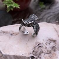 Owl Ring 925 Sterling Silver Feathered Owl Face Ring Nature Inspired Statement Jewelry Wisdom Symbol