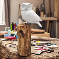 Whitewashed Wooden Owl on Log | Paint Your Own DIY Craft Owl | 10.2” Tall Rustic Figurine | Gi