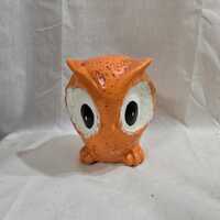 Vintage MCM 70s Orange Glazed Owl Bank