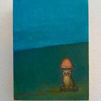 Owl Lamp in the Flint Hills (study) ORIGINAL painting 6"x 8" on cradled birch panel