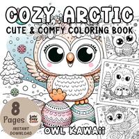 Printable Owl Coloring Book, Bold and Easy Cute Arctic Animals Coloring Pages for Adults Kids, Kawai