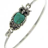 Turquoise Stone Owl Bird Halloween Nature Inspired Animal Gift for Her Sterling silver Plated Ocean 