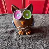 Vintage 5 inch tall colorful owl fairly lightweight resin wooden