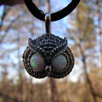 Owl Pendant With Opal Eyes And Sterling Silver