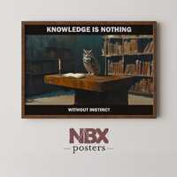 Owl in a Vintage Library Art – Dark Academy - “Knowledge is Nothing Without Instinct&rdq