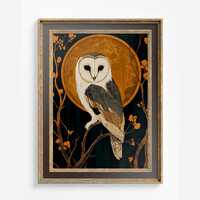 Owl and Moon Art Print: Vintage Illustration