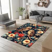 Owl and Flower Rug: Vintage Style Printed Decor