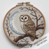 Owl and Moon Embroidery Pattern | Celestial Hand Embroidery PDF | Woodland Hoop Art for DIY Needlewo