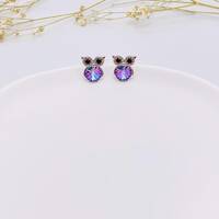 Purple Crystal Stud Earrings &ndash; Amethyst Tone Owl Earrings &ndash; Small Silver Animal Jewelry 