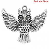 1PC Owl Pendant Zinc Alloy 2" x 1 6/8" Rhinestone Holder Antique Silver or Bronze Woodland