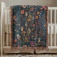 Owl Baby Blanket Nursery Decor: Woodland Whimsy Cotton Woven Throw