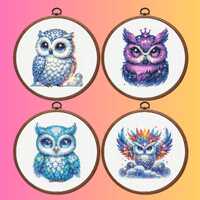 OwlCross Stitch Pattern, Set of 4 Owl Cross Cross Stitch Pattern, Instant Download