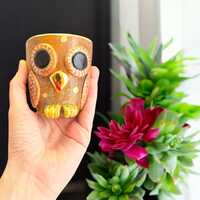 Handmade Owl Mug with Tree Branch Handle – Gold Gilded Ceramic Coffee Cup – Nature Lover