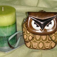 Genuine Leather Wristlet Change/Purse,wallet,a Olive Green Owl Face Cover,Zipper Closure,thick body 