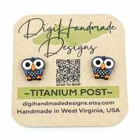 Grey Owl Earrings / Handpainted Woodland Animal Bird Studs / Nature Inspired Gifts / Handmade in WV,