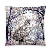 Owl Pillow: Dreamy Forest, Muted colors, Woodland, Bliss Art Style, 18 or 22 inches