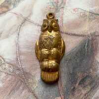 Vintage Owl Charm Old Solid Brass Art Deco Pendant Findings Stamping 7/8” - REF 4963