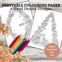 Instant Digital Download PDF &ndash; &lsquo;Cute Owls and Flowers&rsquo; Hand Drawn Colouring Pages 