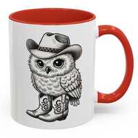Cowboy Owl Mug, Western Country Coffee Cup, Barnyard Bird Art, Adorable Farm Animal Gift, Rustic Rod