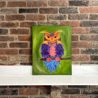 Geometric owl oil painting - giclée print - home décor - kitchen art - surreal - dinin