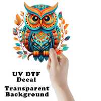 Teal and Orange Owl UV DTF Transparent Decal / Sticker You Choose Size