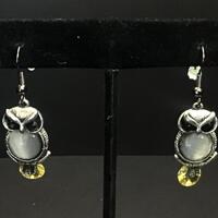 Vintage Silver tone Owl Earrings