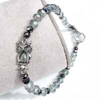 Silver Owl Beaded Bracelet | Silver White Crystal Bracelet | White Bracelet | Crystal Owl Bracelet |