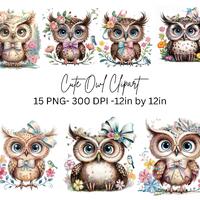 Cute Owl Clipart | Whimsical Owl PNG with Glasses (Digital Download)