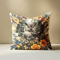 Owl Art Square Pillow, Woodland Wildlife Decor, Nature-Inspired Couch Cushion, Owl Lover Gift, Fores