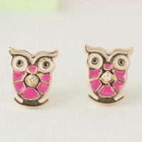 Owl Diamond Kids Stud Earrings, Enamel Studs, 14k Solid Gold, Natural Diamond, Gift for toddlers/gir