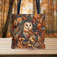Cottagecore Owl Tote Bag, Forest Art, Reusable Market Bag, Everyday Market Bag, Nature Lover Gift, B