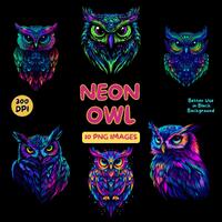 Neon Owl Digital Art - Neon Owl PNG - Neon Owl Clipart - Colorful Owl - Commercial Use Illustrations