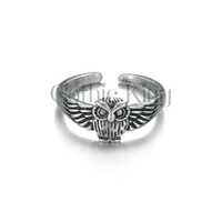 Gothic Owl Ring: Sterling Silver Angle Wings, Adjustable