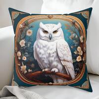 White Horned Owl Throw Pillow: Cottagecore Accent Couch Toss Pillow