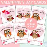 Kids Valentines Day Cards for School, Cute Animal Valentine, Valentine's Day Cards, Owl Valentin