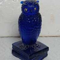 Owl on Books Cobalt Blue Glass Home Office Gift Collectible