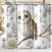 Floral Owl Tumbler Wrap, Animal Art (Digital Download
