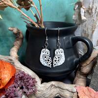 Hand-Painted Snowy Owl Earrings: Lightweight Art Deco Jewelry
