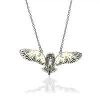 Night Sky Barn Owl Necklaces - Silver Night Owl Feather Pendant - Gothic Nocturnal Bird with Mountai