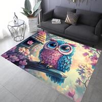 Cute Owl Rug, Cherry Blossom Rug, Baby Owl Rug, Owl Decor Rug, Animal Rug, Owl Design Rug, Animal Te