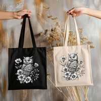 Cotton Canvas Tote Bag Eco-Friendly Owl Floral Reusable Grocery Shopping Market Bag Nature Enthusias