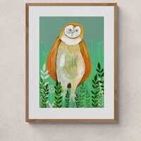 Barn Owl ART PRINT, Colourful bird wall print, wildlife study, eco, nature inspired, quirky hand dra