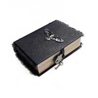 Gothic Leather Journal, Locked, Owl & Moon Design (A6, 500 Pages)