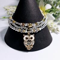 Sparkling Owl Stacking Bracelets Set With Silver & Gold Beads Including Charm. Bird Nature Conse