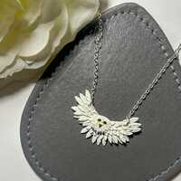 Handmade Polymer Clay Owl Necklace: Speckled White Bird Jewelry