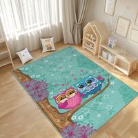 Owl Love Animal Nursery Rug - Branch Toddler Carpet - Stars Crawling Chid Mat - Floral Playmat - Woo