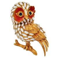 1970s Sapphire Owl 18K Yellow Gold Enamel Brooch