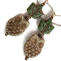 Great Horned Owl Earring, 14K Gold Fill Glass Bead Dangle, Handmade Ornithology Gift, Bird Lover Jew