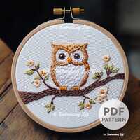 Owl Hand Embroidery Pattern, Owl Embroidery, Owl Pattern, Wise Owl Design, Forest Animal Embroidery,